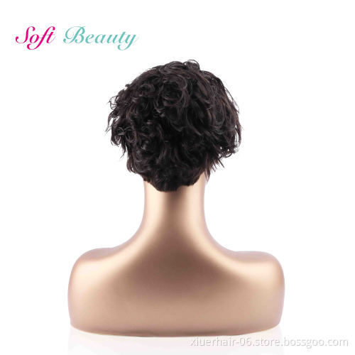 RTS Wholesaler Curly 100% Natural Short Pixie Cut Lace Frontal T Part for Black Women Lace Front Human Hair Wigs
